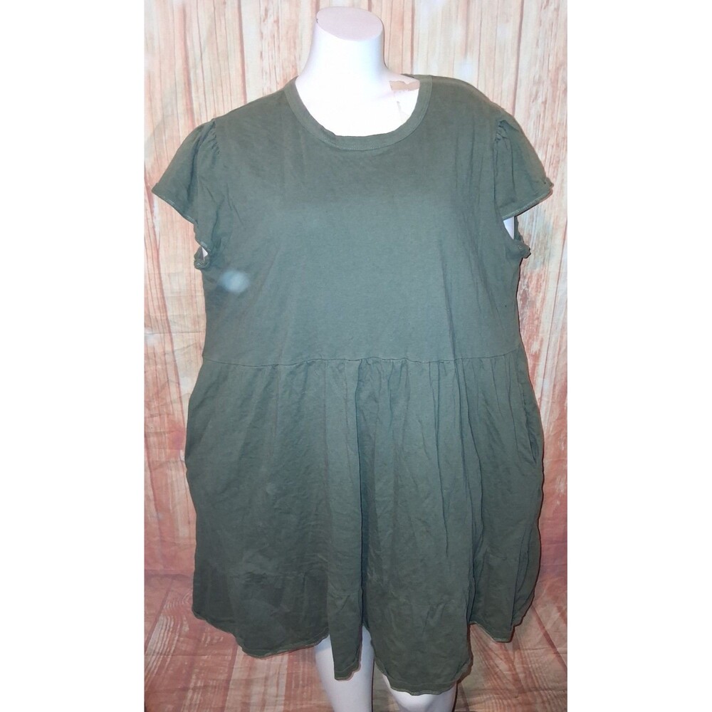 Time And Tru Olive Short Sleeve Pullover Dress Sz XXL